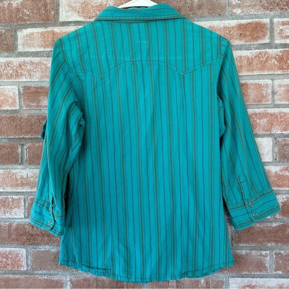 North Face Snap Up Cotton Shirt Women’s Small Turquoise Western Roll Tab - Picture 7 of 9